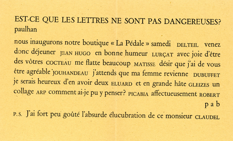 Lettre de Pierre-André Benoit à Jean Paulhan, 1951