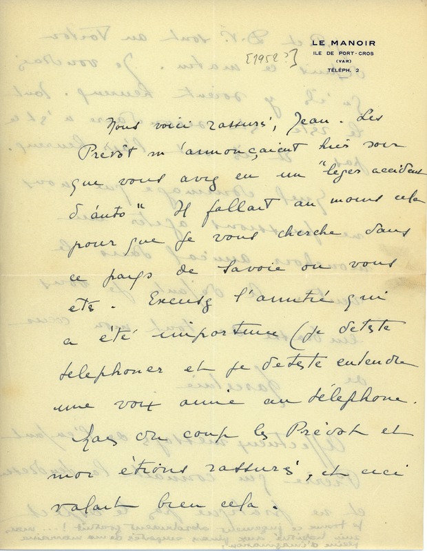 Lettre de Marcel Henry à Jean Paulhan, 1952 Lettre de Marcel Henry à Jean Paulhan, 1952
