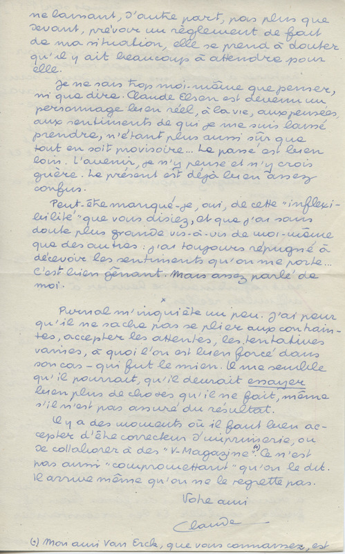 Lettre de Claude Elsen à Jean Paulhan, 1951