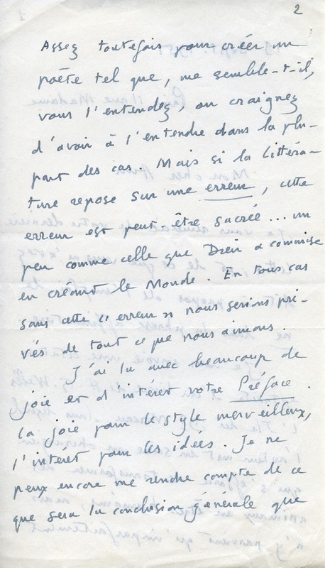 Lettre d'André Rolland de Renéville à Jean Paulhan, 1951-09-19