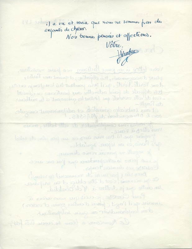 Lettre de Jean Arabia à Jean Paulhan, 1956-11-27