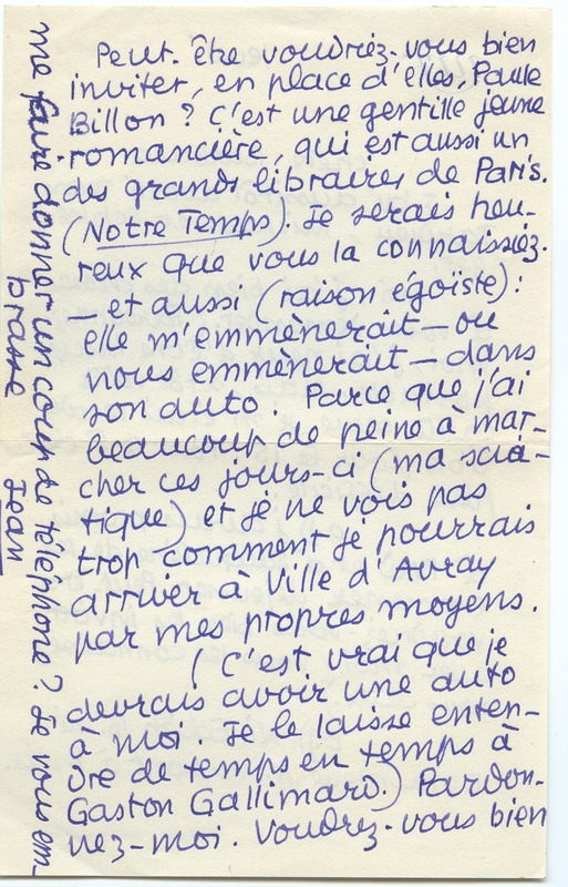Lettre de Jean Paulhan à Barbara Church (3 septembre 1953)