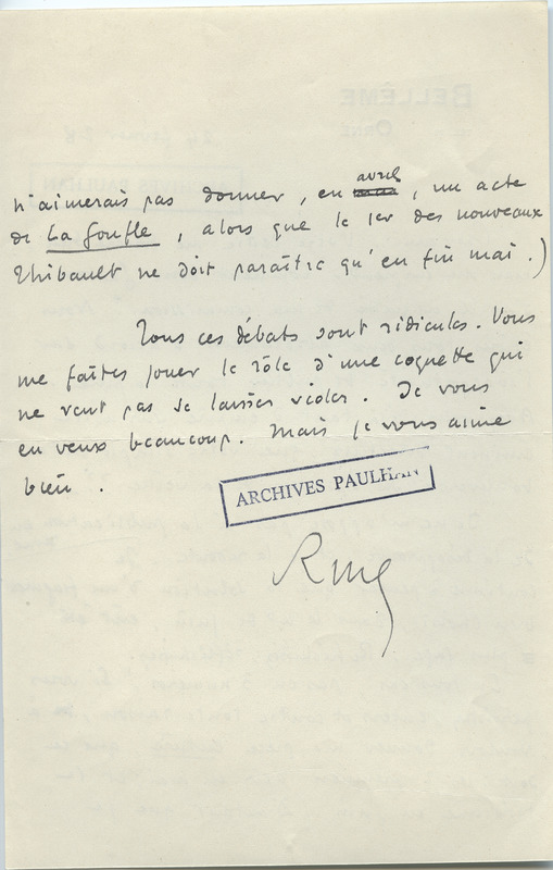 Lettre de Roger Martin du Gard à Jean Paulhan, 1928-02-24