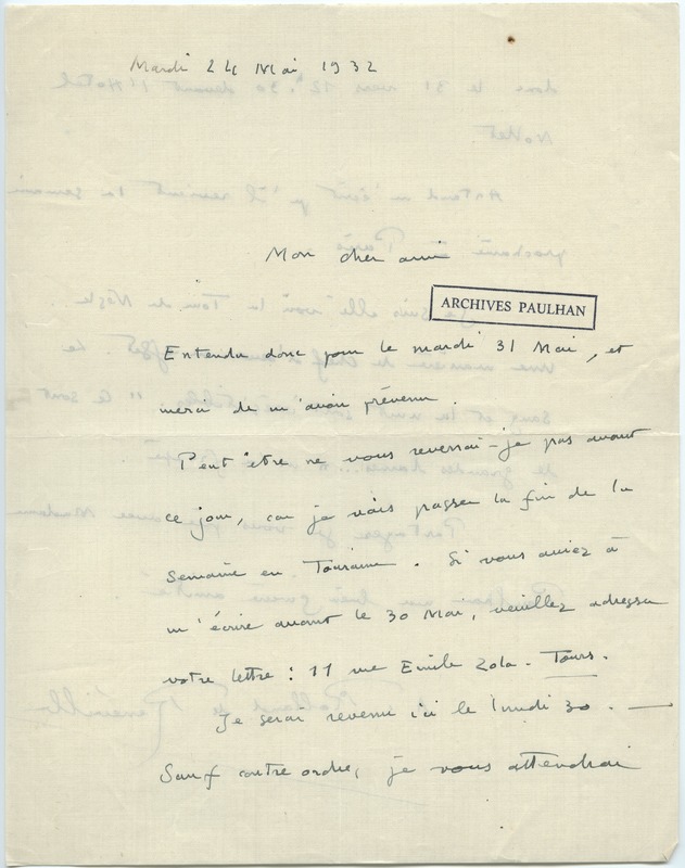 Lettre d'André Rolland de Renéville à Jean Paulhan, 1932-05-24