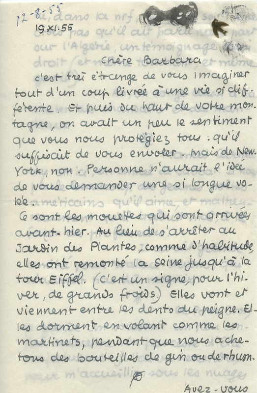 Lettre de Jean Paulhan à Barbara Church (19 novembre 1955)