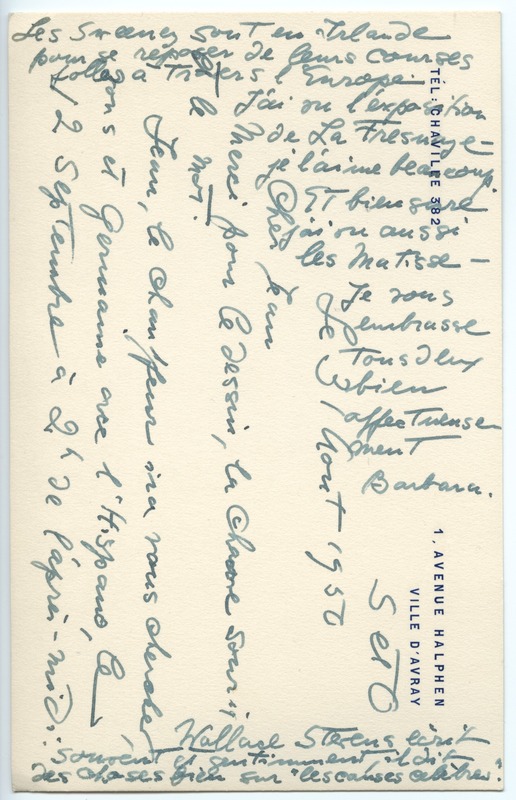 Lettre de Barbara Church à Jean Paulhan (31 août 1950)
