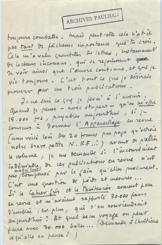 Lettre de Roger Martin du Gard à Jean Paulhan, 1928-11-18