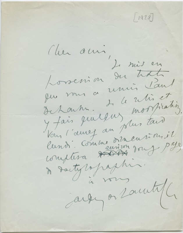 Jacques de Lacretelle à Jean Paulhan (1928)