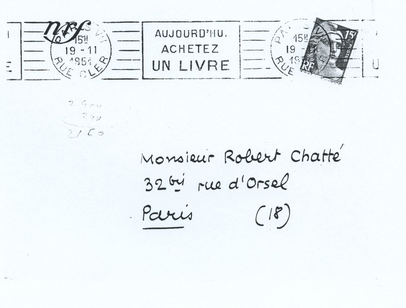 Lettre de Jean Paulhan à Robert Chatté, 1951-11-19 Lettre de Jean Paulhan à Robert Chatté, 1951-11-19