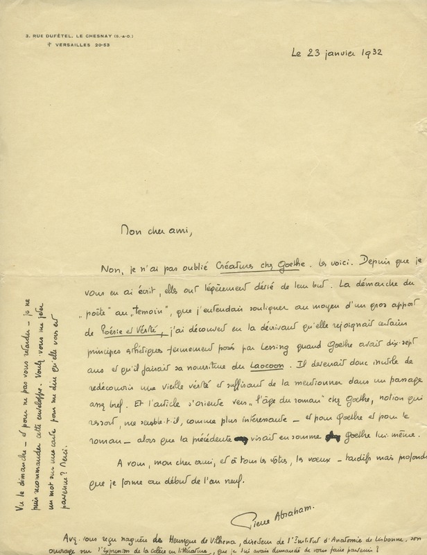 Lettre de Pierre Abraham à Jean Paulhan, 1932-01-23