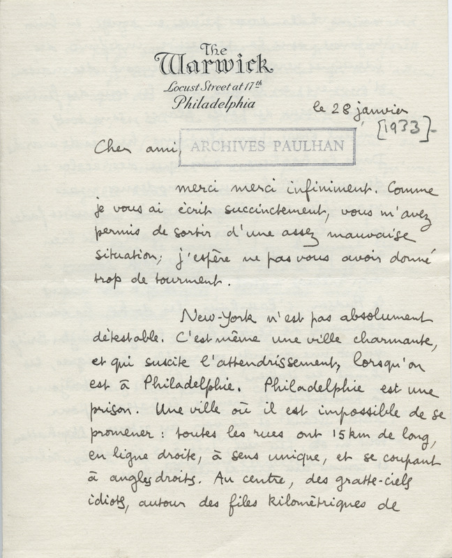 Lettre de René Daumal à Jean Paulhan, 1933-01-28