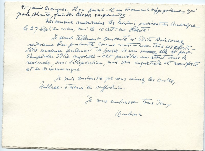 Lettre de Barbara Church à Jean Paulhan (28 août 1958)