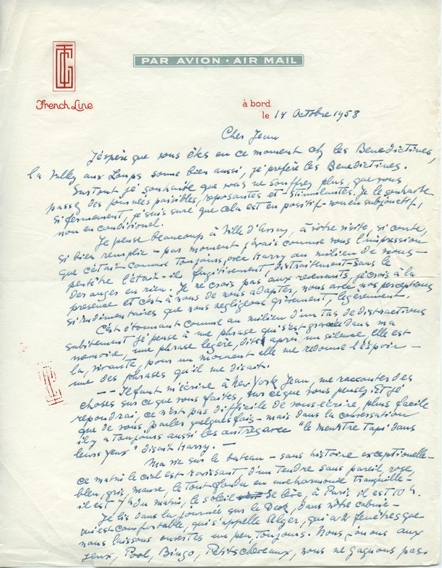 Lettre de Barbara Church à Jean Paulhan (14 octobre 1958)