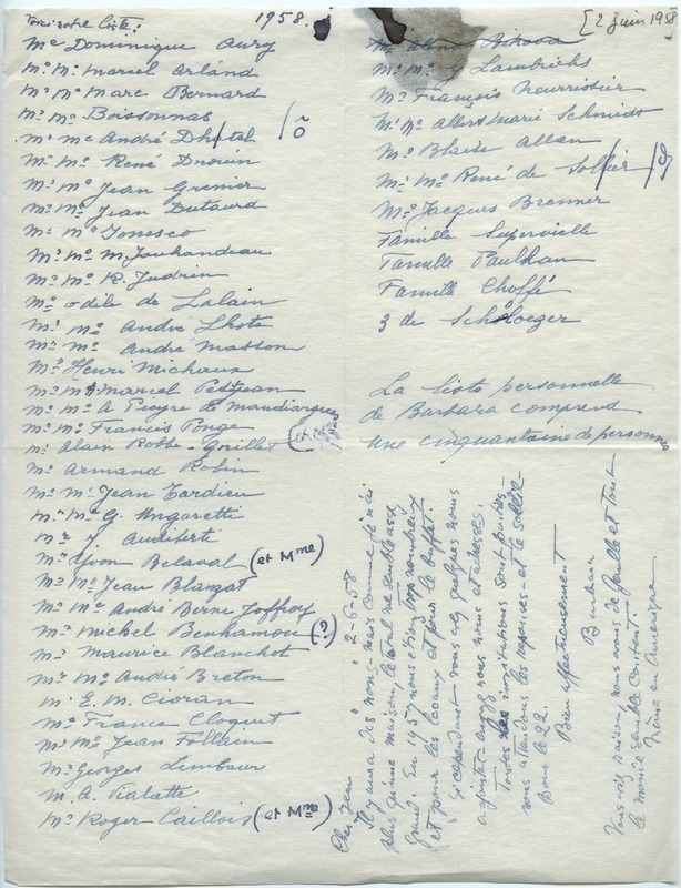 Lettre de Barbara Church à Jean Paulhan (2 juin 1958)