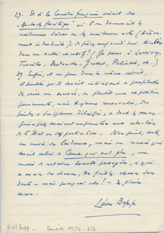 Lettre de Léon Bopp à Jean Paulhan, 1954