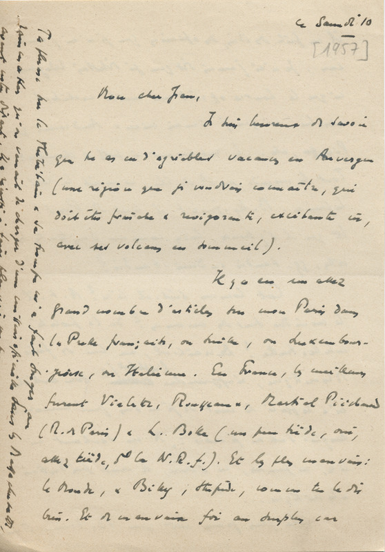 Lettre de Léon Bopp à Jean Paulhan, 1957