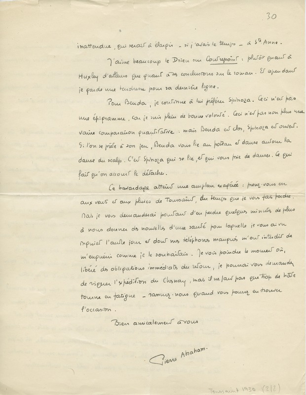 Lettre de Pierre Abraham à Jean Paulhan, 1930-11-01