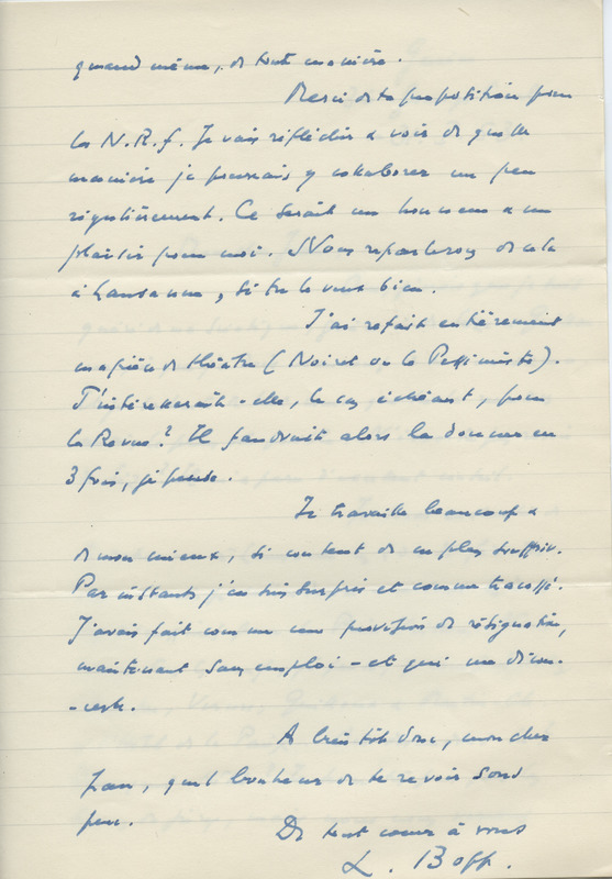 Lettre de Léon Bopp à Jean Paulhan, 1953-01-31