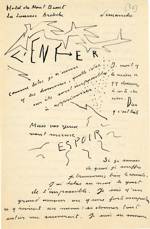 Lettre de Pierre-André Benoit à Jean Paulhan, 1950