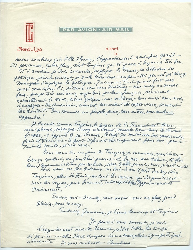 Lettre de Barbara Church à Jean Paulhan (16 octobre 1957)