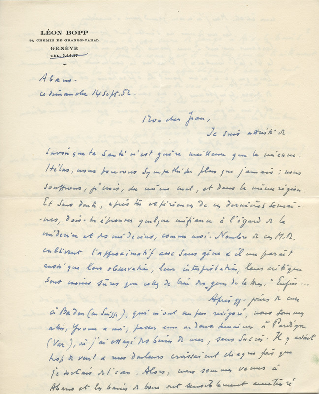 Lettre de Léon Bopp à Jean Paulhan, 1952-09-14