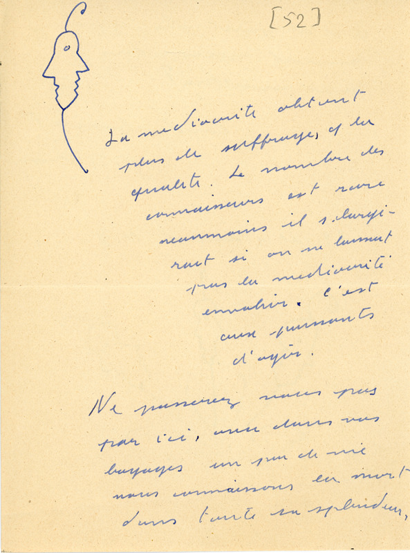 Lettre de Pierre-André Benoit à Jean Paulhan, 1952