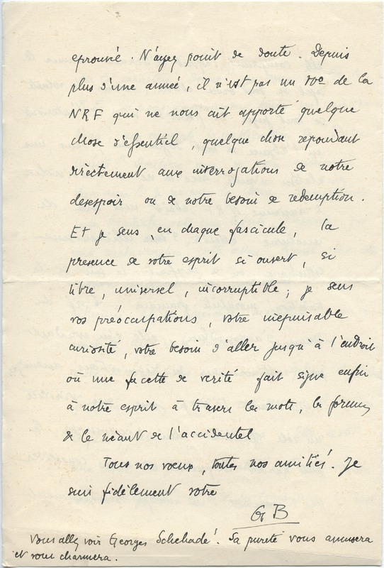 Lettre de Gabriel Bounoure à Jean Paulhan, 1933-01-10