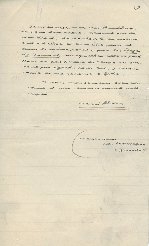 Lettre de Henri Ghéon à Jean Paulhan, 1932-08-02