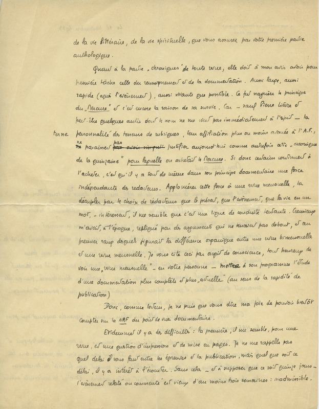 Lettre de Pierre Abraham à Jean Paulhan, 1933-11-12