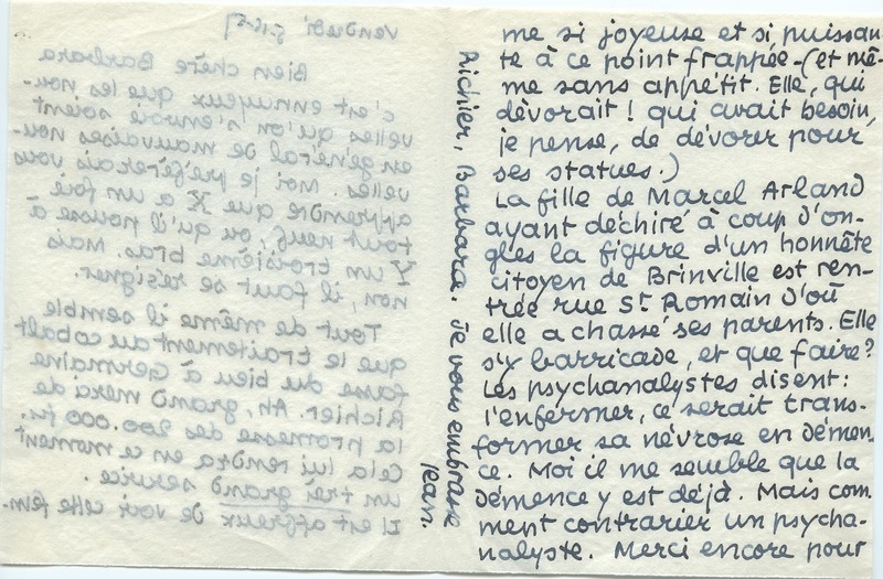 Lettre de Jean Paulhan à Barbara Church (16 mai 1957)