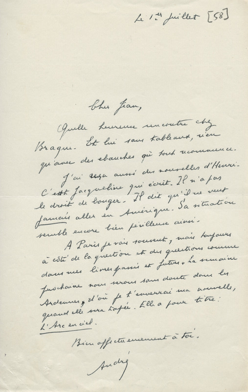 Lettre d'André Dhôtel à Jean Paulhan, 1958-07-01