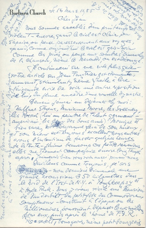Lettre de Barbara Church à Jean Paulhan (16 mars 1955)