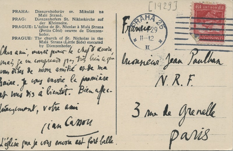 Lettre de Jean Cassou à Jean Paulhan, 1929