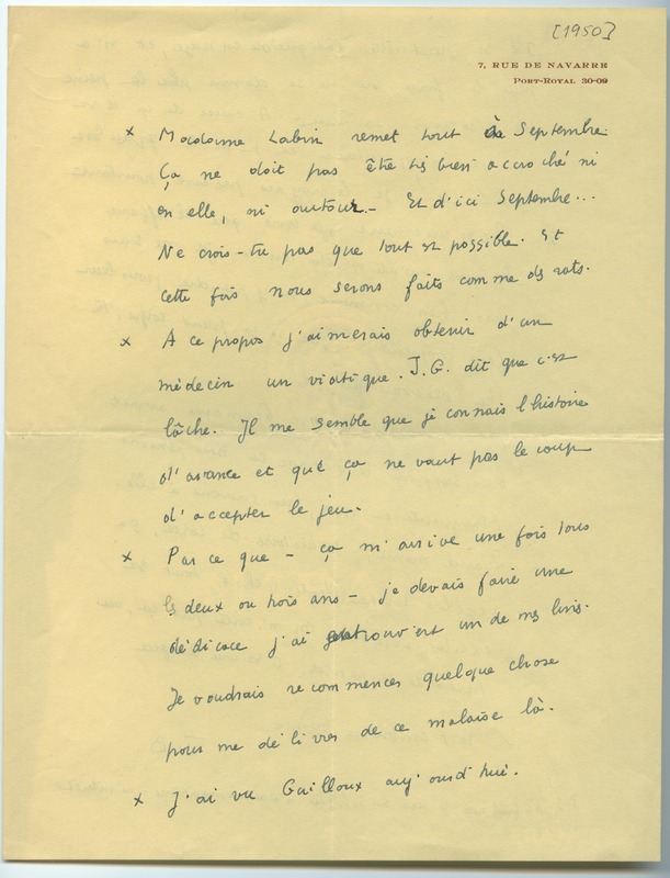 Lettre de Jean Blanzat à Jean Paulhan (11 juillet 1950)