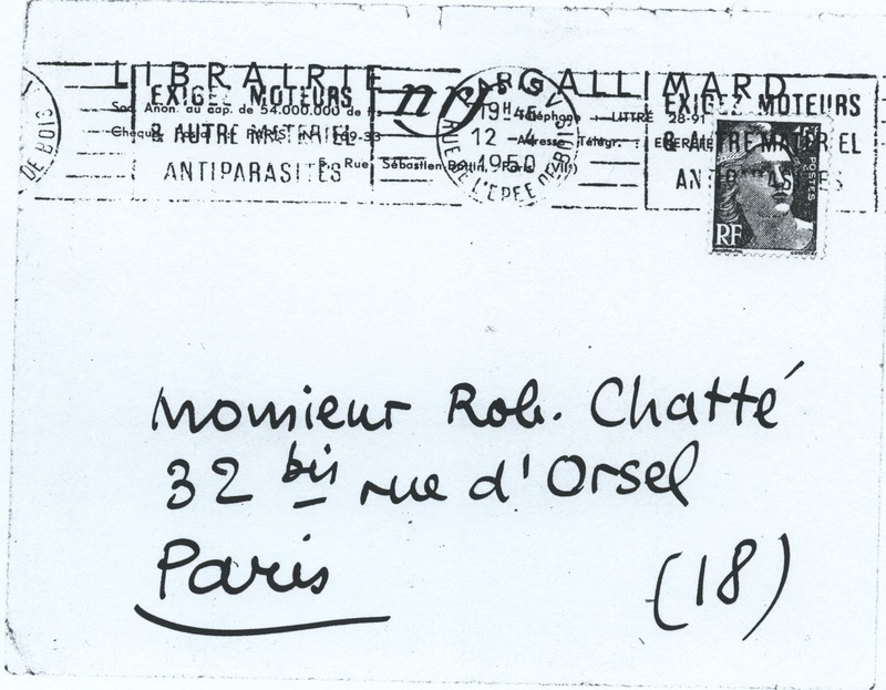 Lettre de  Jean Paulhan à Robert Chatté, 1950