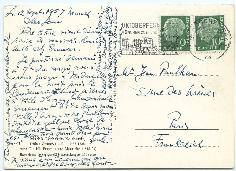 Lettre de Barbara Church à Jean Paulhan (12 septembre 1957)