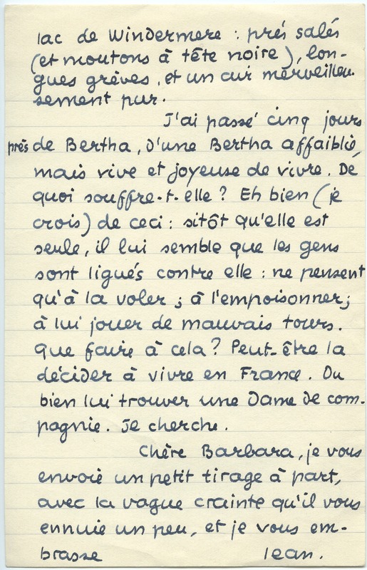 Lettre de Jean Paulhan à Barbara Church (août 1958) Lettre de Jean Paulhan à Barbara Church (août 1958)