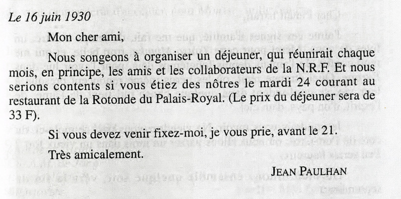 Lettre de Jean Paulhan à Panaït Istrati, 16 juin 1930