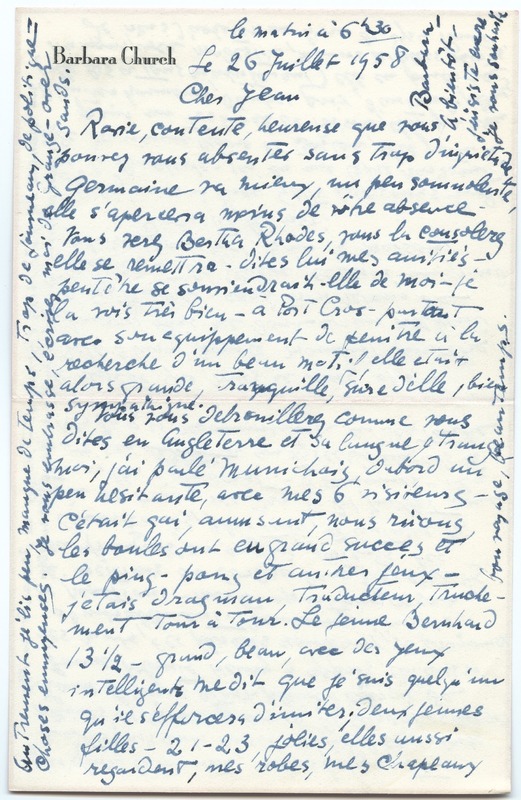 Lettre de Barbara Church à Jean Paulhan (26 juillet 1958) Lettre de Barbara Church à Jean Paulhan (26 juillet 1958)