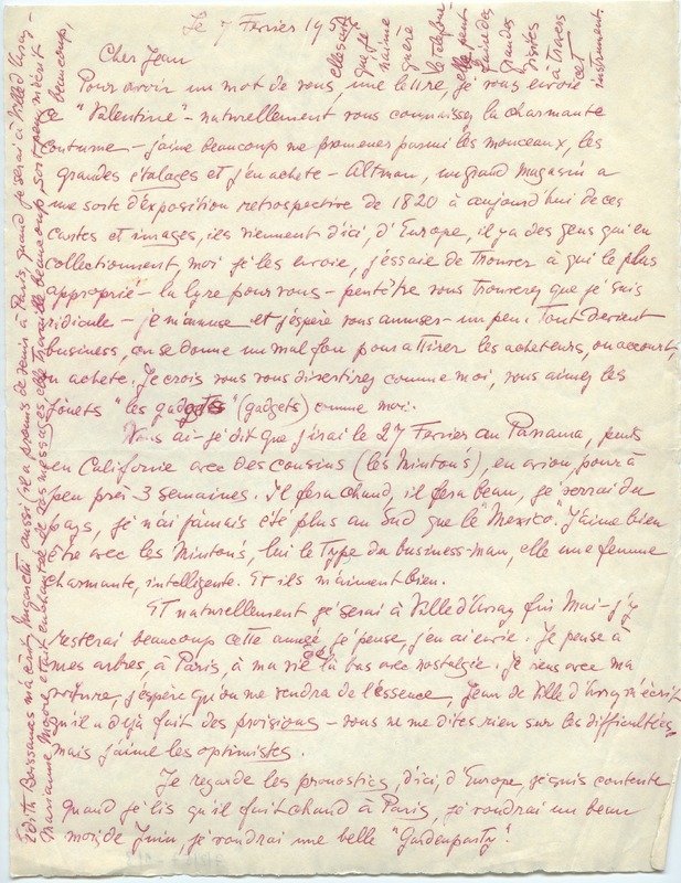 Lettre de Barbara Church à Jean Paulhan (7 février 1957)