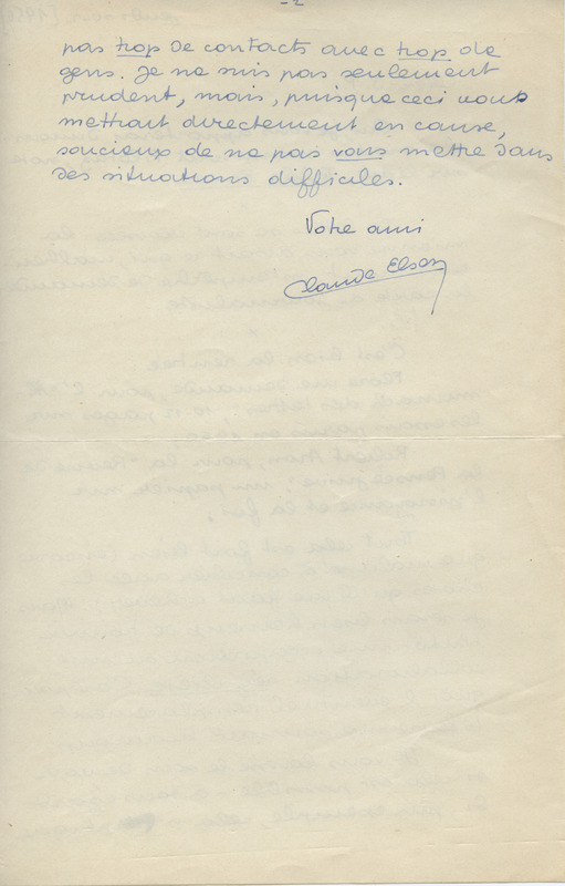 Lettre de Claude Elsen à Jean Paulhan, 1950