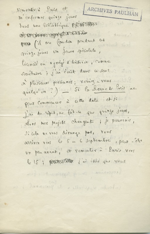 Lettre de Julien Benda à Jean Paulhan, 1931-08-31