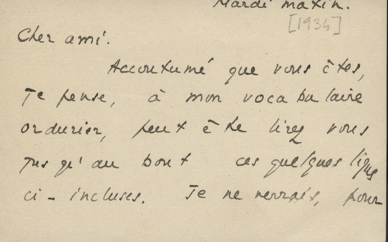 Lettre de René Étiemble à Jean Paulhan, 1934 Lettre de René Étiemble à Jean Paulhan, 1934