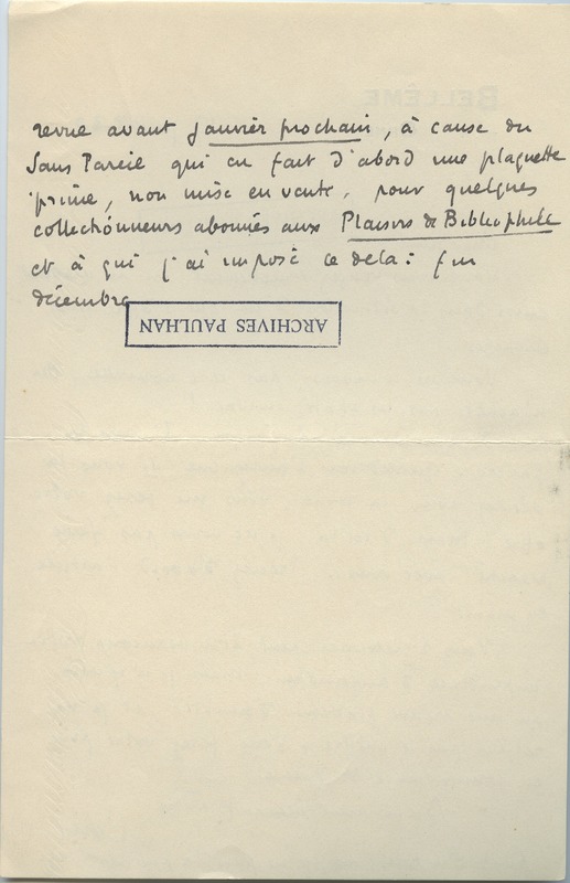 Lettre de Roger Martin du Gard à Jean Paulhan, 1930-07-17