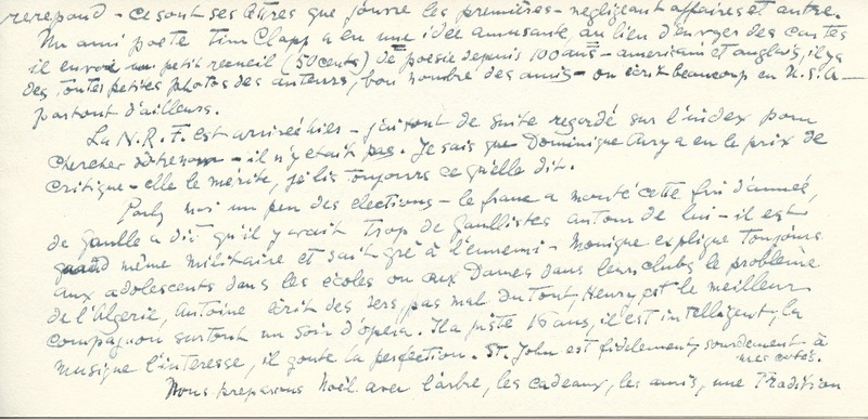 Lettre de Barbara Church à Jean Paulhan (7 décembre 1958)