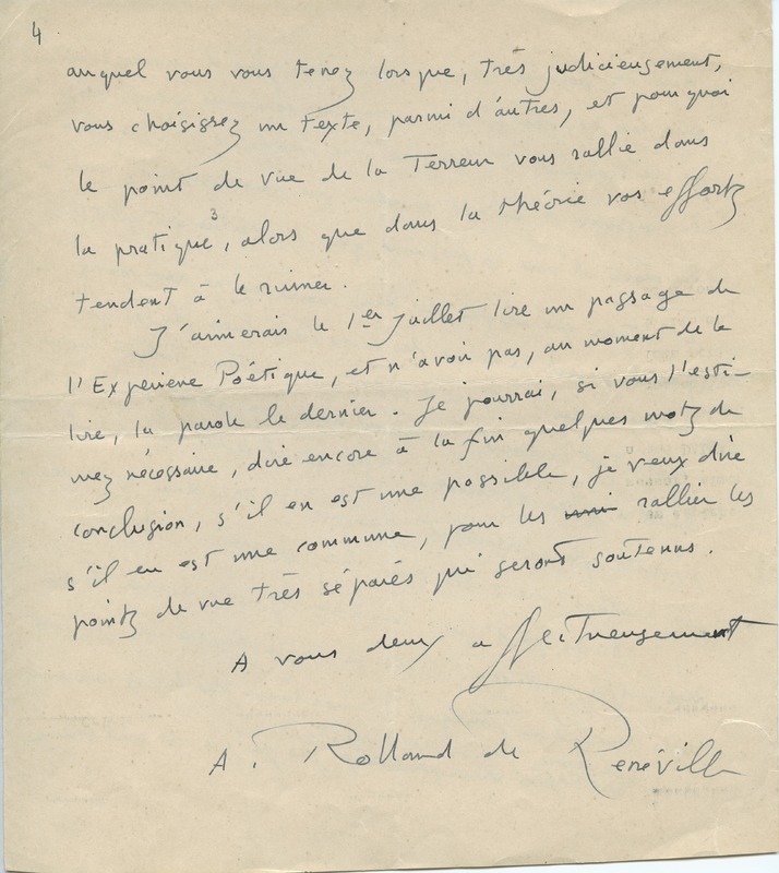 Lettre d'André Rolland de Renéville à Jean Paulhan, 1936-06-20