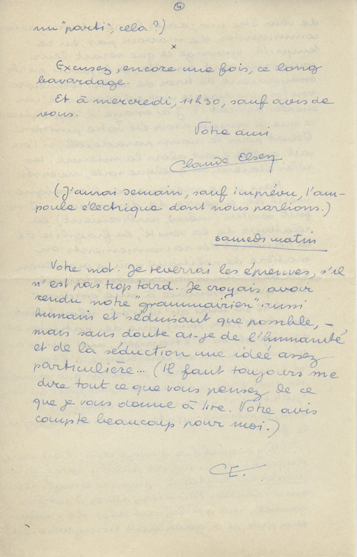 Lettre de Claude Elsen à Jean Paulhan, 1950