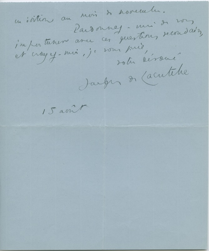 Lettre de Jacques de Lacretelle à Jean Paulhan (15 août 1925)