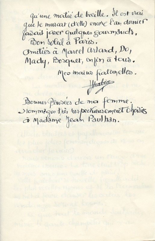 Lettre de Jean Arabia à Jean Paulhan, 1958-09-07