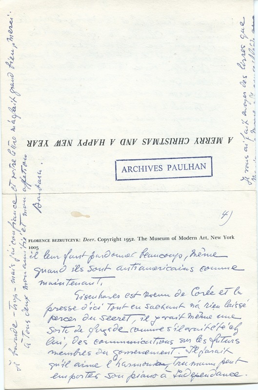 Lettre de Barbara Church à Jean Paulhan (6 décembre 1952)